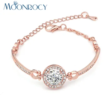 MOONROCY Drop Shipping Simpelt Rosa Guld Farve Sølv Farve CZ Krystal armbånd Armbånd Engros Smykker til Kvinder Pige Gave