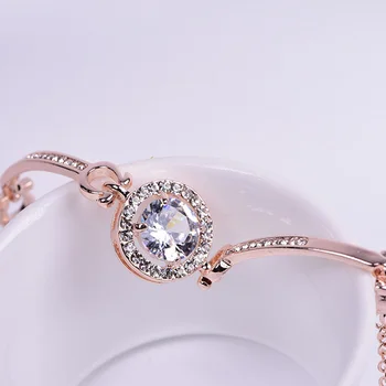 MOONROCY Drop Shipping Simpelt Rosa Guld Farve Sølv Farve CZ Krystal armbånd Armbånd Engros Smykker til Kvinder Pige Gave