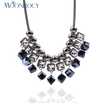 MOONROCY Gratis Fragt Black Blue Square Crystal Halskæde Smykker Engros Mode Overdrevet Part, Choker Halskæde til Gave