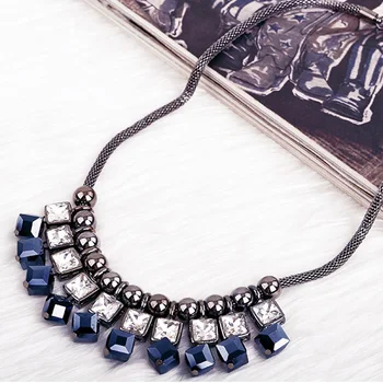 MOONROCY Gratis Fragt Black Blue Square Crystal Halskæde Smykker Engros Mode Overdrevet Part, Choker Halskæde til Gave