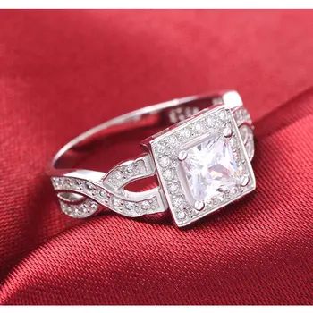 Moonso 925 solid Sterling Sølv Ringe Prinsesse Cut Engagement bryllup vintage Ringe Til Kvinder Snoet finger engros R753