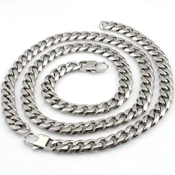 Moorvan rock stil rustfrit stål aldrig fade kæde 11mm armbånd halskæde sæt til mænd gave smykker sæt VJS095