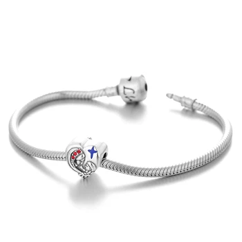 Mor Og Søn Europæisk Stil Hjerte Sølv 925 Charms Passer til armbånd Armbånd som Gave Til Mors Dag GW Smykker X411H20