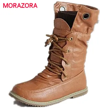 MORAZORA 2018 Nye mode motorcykel ankel støvler til kvinder foråret efteråret mode støvler pu læder sko plus size 34-43