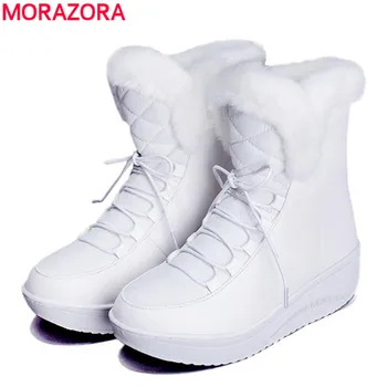 MORAZORA 2018 nye Rusland vinter sne støvler, tykke pels indeni platform sko kvinde kiler hæl kvinder ankel støvler kvinder sko