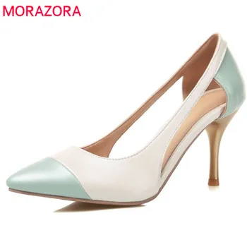 MORAZORA 2018 nye sommer kvinder spidse tå pumper af høj kvalitet pu læder stilethæl høje hæle prom bryllup sko kvinde