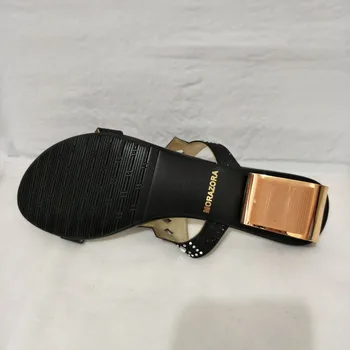 MORAZORA 2018 Rhinsten åben-tåede lave hæle sko kvinde sommeren PU-solid-sandaler til kvinder sko sexy big size 34-43