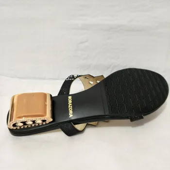 MORAZORA 2018 Rhinsten åben-tåede lave hæle sko kvinde sommeren PU-solid-sandaler til kvinder sko sexy big size 34-43