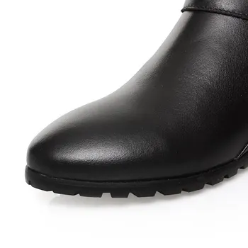 MORAZORA Plus size 34-42 pu+ægte læder støvler med spænde og lynlås, firkantet hæl efterår og vinter knæhøje støvler fashion damer sko