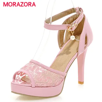 MORAZORA Sommeren platform sko spænde dække hæle kvinder sandaler stor størrelse 31-45 høje hæle sko elegant sød solid