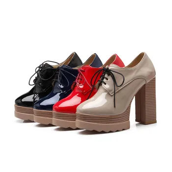 MORAZORA Spuer hæle sko kvinde mode elegant party sko kvinder PU patent læder pumper platform sko lace-up