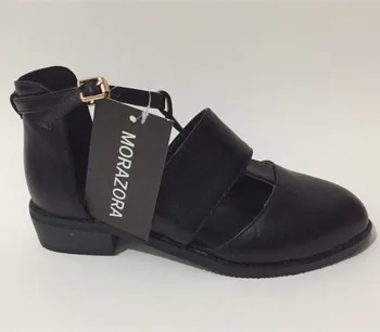MORAZORA Stor 34-47 2018 kvinder sandaler blød PU læder rund tå lave hæle sko elegant spænde høj kvalitet sommer sko