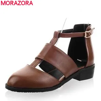 MORAZORA Stor 34-47 2018 kvinder sandaler blød PU læder rund tå lave hæle sko elegant spænde høj kvalitet sommer sko