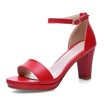 MORAZORA stor størrelse 34-43 2018 mode tyk høje hæle åben tå kvinde sandaler af høj kvalitet pu læder sort rød sko kvinde