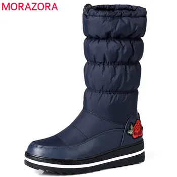 MORAZORA Stor størrelse 35-44 sne støvler holde varm ned vinter støvler til kvinder platform sko broderi mode sko halvdelen høje støvler