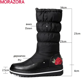 MORAZORA Stor størrelse 35-44 sne støvler holde varm ned vinter støvler til kvinder platform sko broderi mode sko halvdelen høje støvler