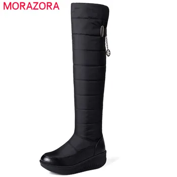 MORAZORA Stor størrelse 35-44 vinter sne støvler kvinder sko mode varm platform sko over knæet støvler pels låret høje støvler