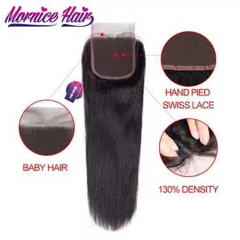 Mornice Brasilianske Straight Hair Lace Lukning Gratis Del Hår Væve Bundter Non Remy Naturlige Farve Human Hair Bundter Med Lukning