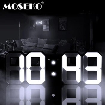 MOSEKO 3D LED Digital Vækkeur Moderne Wall Bruser Tabel Ur med Dæmpbar Vågelampe, Snooze -, Auto-Hukommelsen, 24/12 Timers Visning