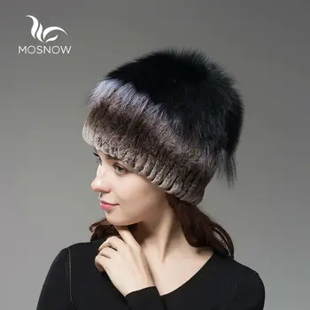 MOSNOW Nye Kvinder Vinteren Caps Kvindelige Hat Rex kaninpels Med Fox Bløde Top Solid Mode Kvinde, Vinter Hatte Bonnet Femme Huer