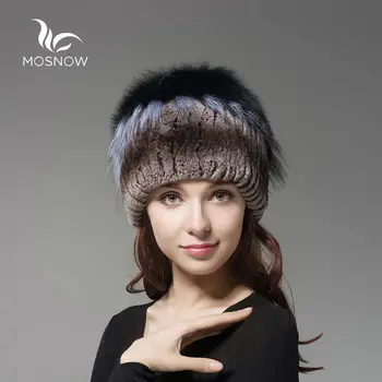 MOSNOW Nye Kvinder Vinteren Caps Kvindelige Hat Rex kaninpels Med Fox Bløde Top Solid Mode Kvinde, Vinter Hatte Bonnet Femme Huer