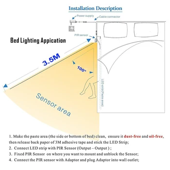 Motion Aktiveret Sensor Bed Lys 1.2 M LED Strip Sensor Nat Lys 12V Kabinet Lys Varm hvid med Automatisk Sluk ur