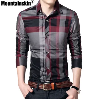Mountainskin Stribede Skjorter til Mænd 4XL Bomuld Business Mænd Shirts med Lange Ærmer Mærke Casual Mænds Tøj Slim Fit SEA144