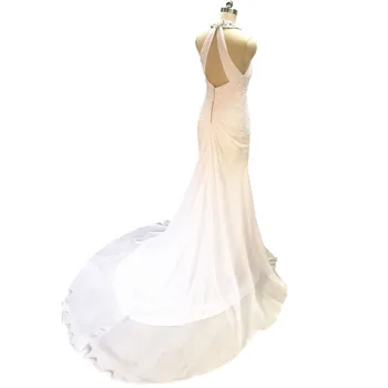 Mousserende Halterneck Havfrue brudekjoler til stranden brudekjoler til V-hals Hvid Chiffon Krystal Perler brude kjoler til bryllup party kjoler 2018