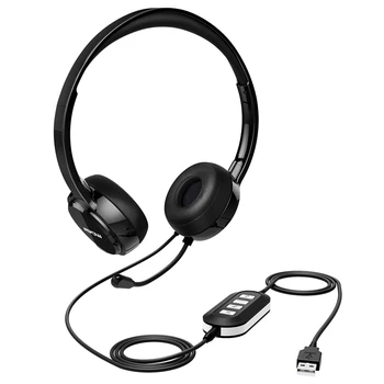 Mpow Hovedtelefoner USB Headset Stereo Lyd w/ støjreduktion lydkort, In-line Kontrol, Protein Hukommelse Høreværn til Skype-Opkald