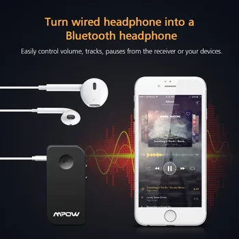 Mpow trådløse bluetooth-modtager Sorte Bærbare 3,5 mm Stereo Output Bluetooth 4.1 Audio-Streaming håndfri Adapter Modtager