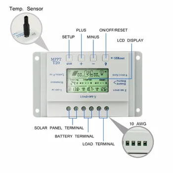 MPPT 20A Solar Panel Controller 12V 24V Solceller Controller Dual Timer Funktion for PV-belysning LED T 20 Sol Regulator