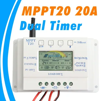 MPPT 20A Solar Panel Controller 12V 24V Solceller Controller Dual Timer Funktion for PV-belysning LED T 20 Sol Regulator