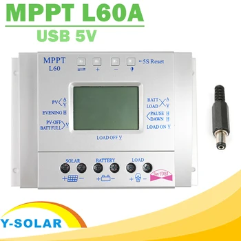 MPPT Solar laderegulator 60A LCD-Display Sol Regulator 12V 24V med Lys og Timer Kontrol Nem Justerbar for PV-Y-SOL