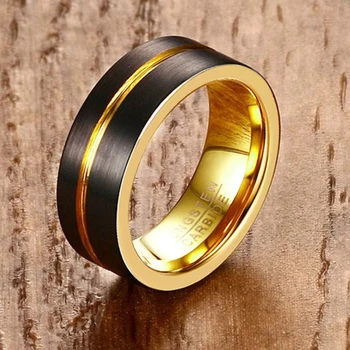 Mprainbow Fashion Sort Tungsten Carbide Rainbow Anodiseret Groove Center Ring til Mænd, Bryllup, Engagement Band Mandlige Smykker