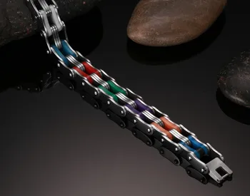 Mprainbow Mænd Cykel Link Armbånd med 316L Rustfrit Stål Rainbow Gummi Armbånd til Mænd-Smykker med 8,5 tommer