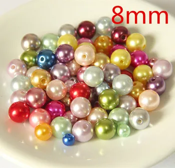 MRHUANG 300pcs 8mm MIX FARVE Runde ABS Plast Pearl Løse perler med Hul Flerfarvet Spacer Passer Jweelry Håndværk DIY