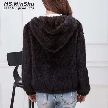 MS MinShu Håndstrikket af Ægte Mink Pels Kvinder Fur Jacket Winter Hooded Jacket Real Mink Fur Gratis Fragt
