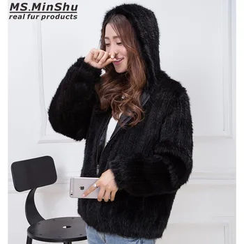 MS MinShu Håndstrikket af Ægte Mink Pels Kvinder Fur Jacket Winter Hooded Jacket Real Mink Fur Gratis Fragt