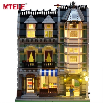 MTELE Helt Nye Ankomst Led Lys byggesten Sat Til Green Grocer Hus Model Toy Kompatibel med lego 10185