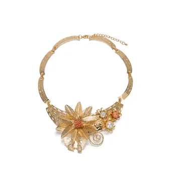 MUKUN Mode Blomst, Guld Farve Smykker Sæt Afrikanske Perler Vintage Kvinder Bryllup Erklæring Stor Halskæde, Armbånd, Øreringe og Ring