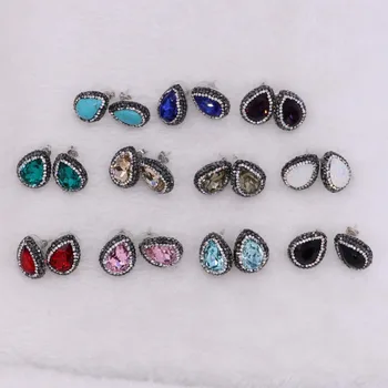 Multi farve stud øreringe i høj kvalitet glas facetteret perler bling druzy øreringe håndlavede perle smykker til kvinder 1005