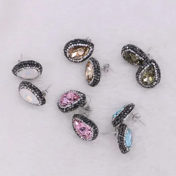 Multi farve stud øreringe i høj kvalitet glas facetteret perler bling druzy øreringe håndlavede perle smykker til kvinder 1005