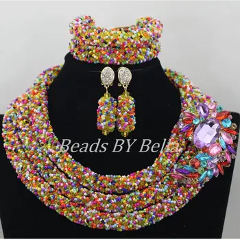 Multifarvet Krystal Perler Halskæde Nye Nigerianske Bryllup Afrikanske Perler Smykke Sæt Indiske Brude Smykker Sæt, Gratis ShippingABF534