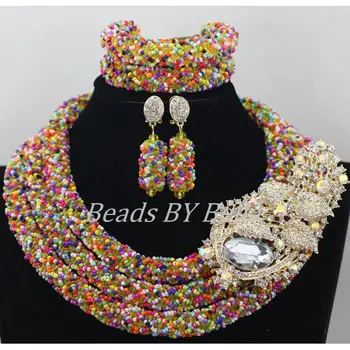 Multifarvet Krystal Perler Halskæde Nye Nigerianske Bryllup Afrikanske Perler Smykke Sæt Indiske Brude Smykker Sæt, Gratis ShippingABF534