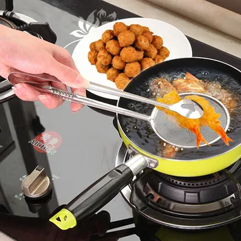 Multifunktions Rustfrit stål Non-Stick klip klemme med Si Scoop Dørslag filter madlavning værktøjer Køkken Tilbehør
