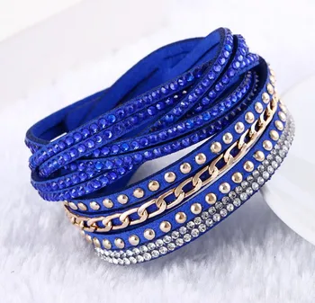 Multilayer Armbånd Diamante Rhinestone Korea Velvet Armbånd Justerbar Crystal Wrap Armbånd Kvinder Mode Smykker