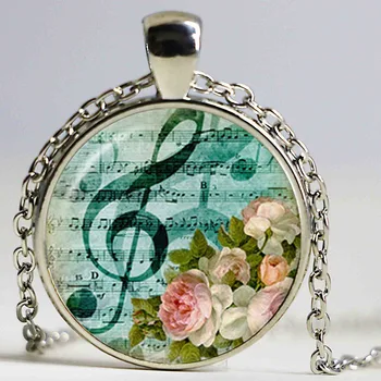 Musik bemærk smykker g-nøglesymbolet jeg vedhæng sølv kæde musikalske noter gaver til koncert glas kuppel blomstervedhæng kvinder