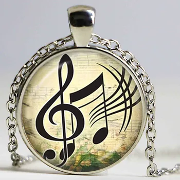 Musik bemærk smykker g-nøglesymbolet jeg vedhæng sølv kæde musikalske noter gaver til koncert glas kuppel blomstervedhæng kvinder