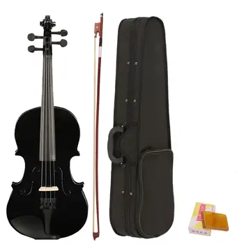 Musik-S 4/4 Fuld Størrelse Akustisk Violin Violin Sort med Bue Colophonium
