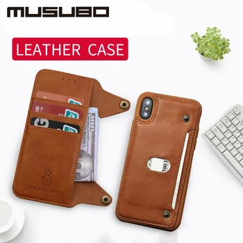 Musubo Luksus Læder taske Til iphone X Flip Tilfælde Silikone Cover til iphone 8 Plus 7 6 6s Plus TPU-wallet-kortholderen aftagelig